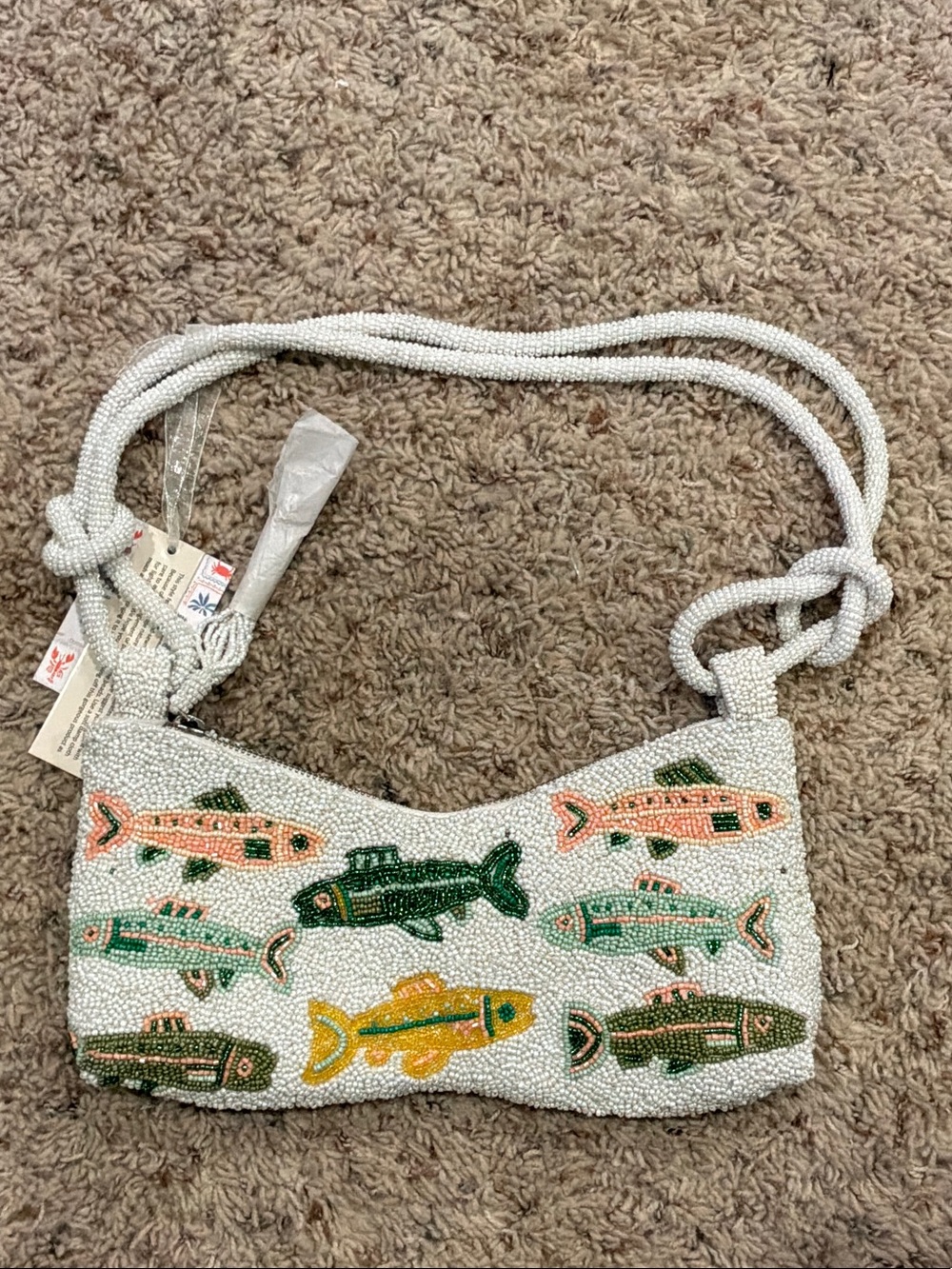 Fish Themed Beaded Bag With Charm